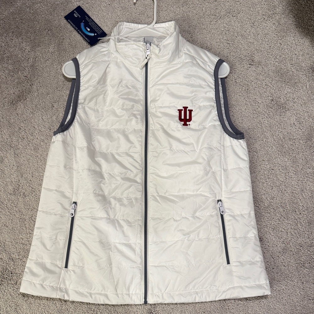 White Quilted Vest with IU Logo